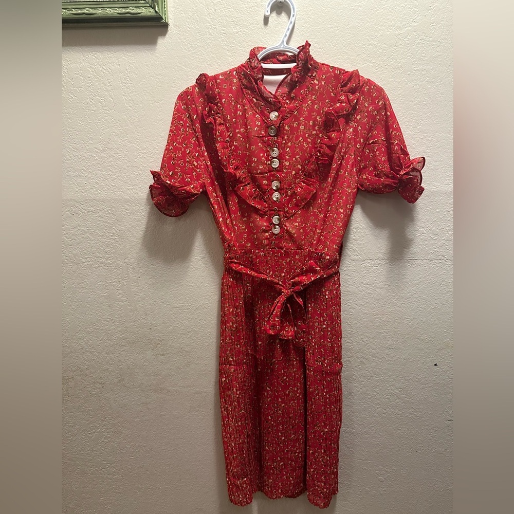 Red Floral Ruffle Dress - Picture 7 of 8